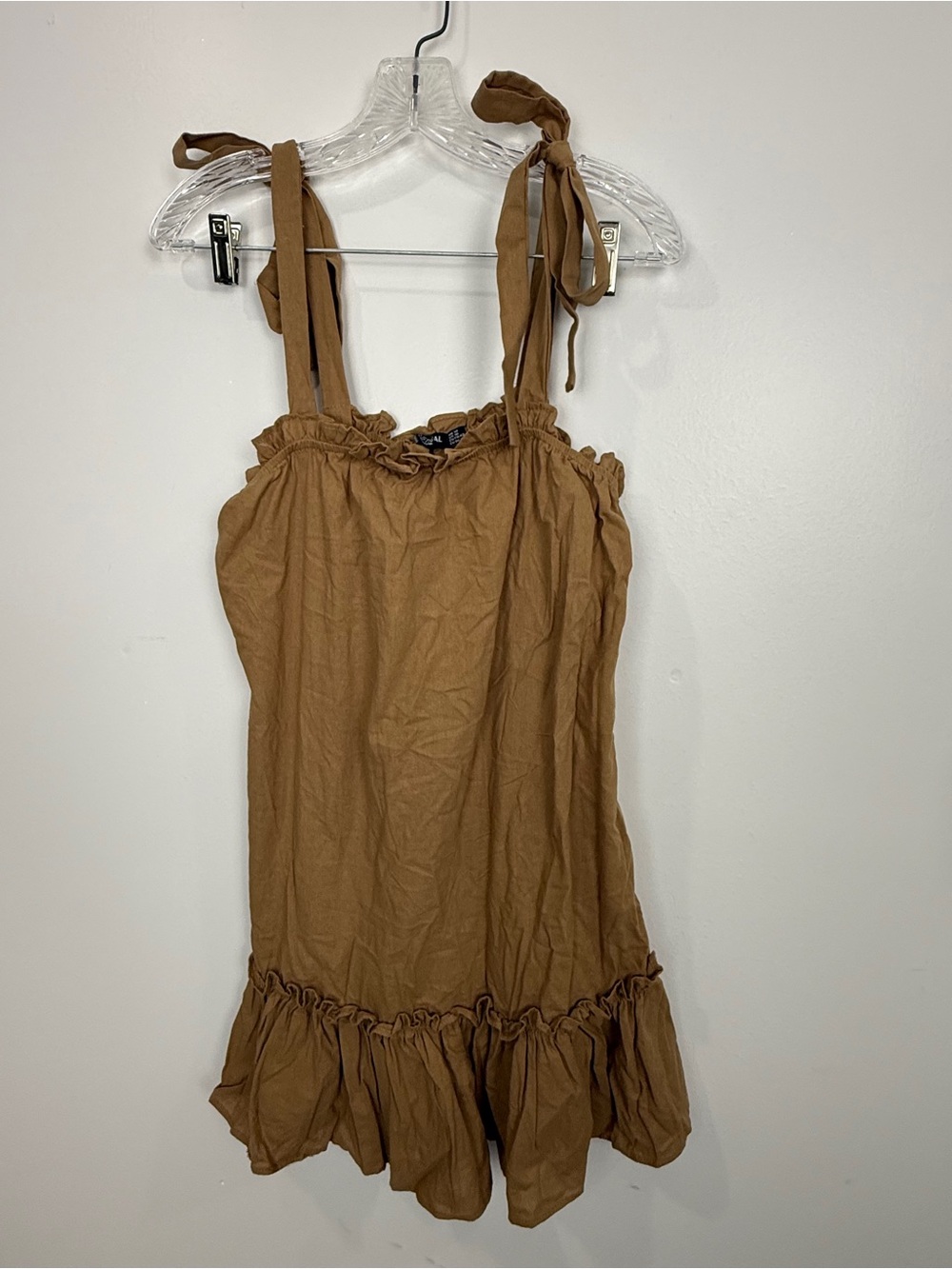 Nasty Gal Tan Ruffled Linen-Blend Top